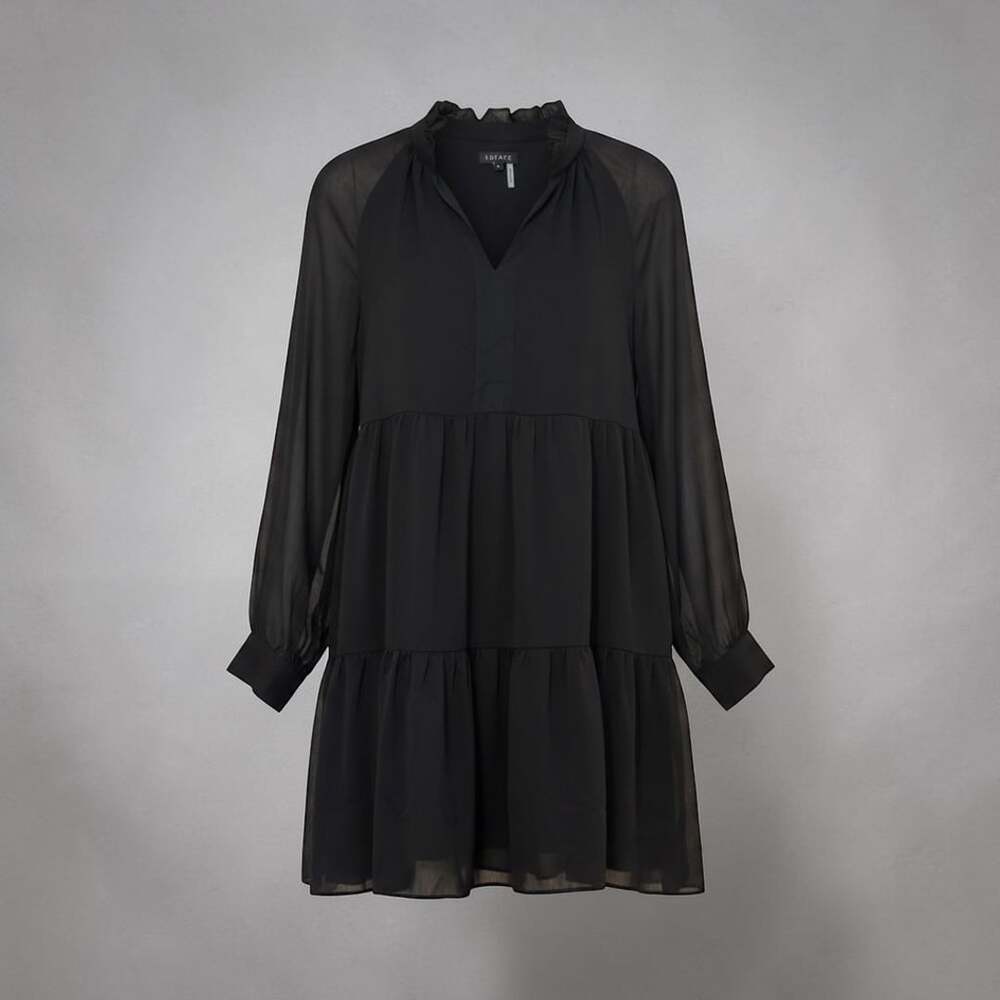 1 STATE Black Long Sleeve Tiered Ruffle Dress